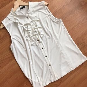 Tahari White Ruffle Shell Top